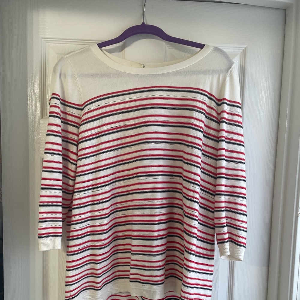 Talbots White Sweater with Red and Black Stripes